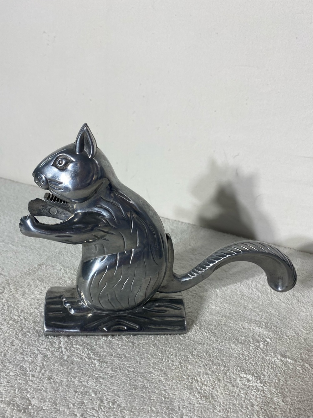 Vintage Cast Metal Squirrel on Log Nutcracker Whimsical Woodland Cabin Decor